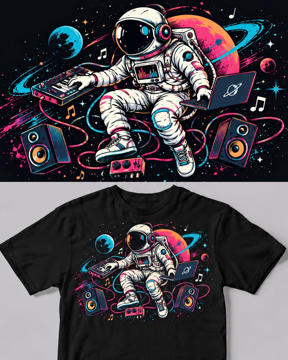Čierne tričko s potlačou astronauta DJ