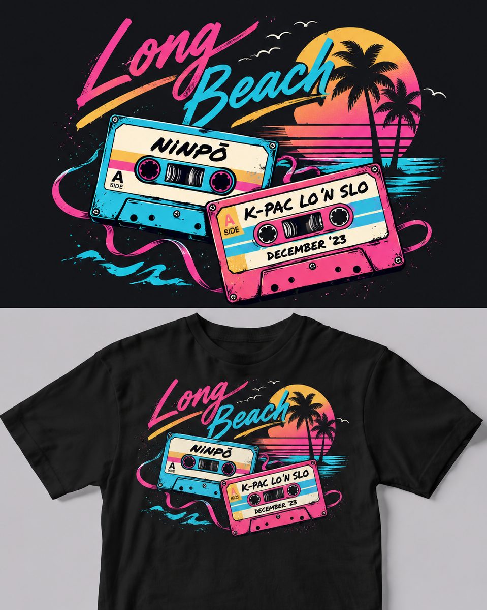 Čierne tričko s retro potlačou Long Beach